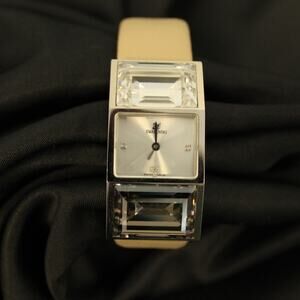 Swarovski Fairbanks Beige Watch Large Faceted Crystals Swiss Made Leather Strap